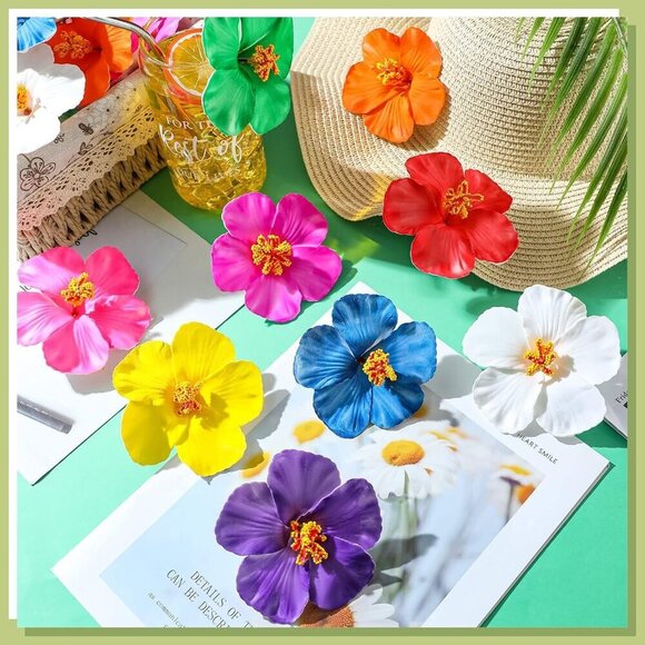 Hibiscus Hair Clips Hawaiian Flowers Assorted Colors Bridal Wedding Beach Decor main image 7